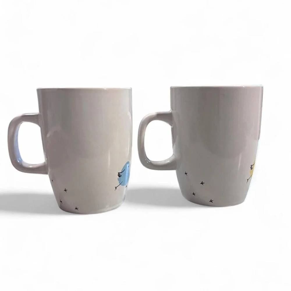 Adorable Minimalist Cartoon Bird Mug Set Blue & Yellow Chick Mugs